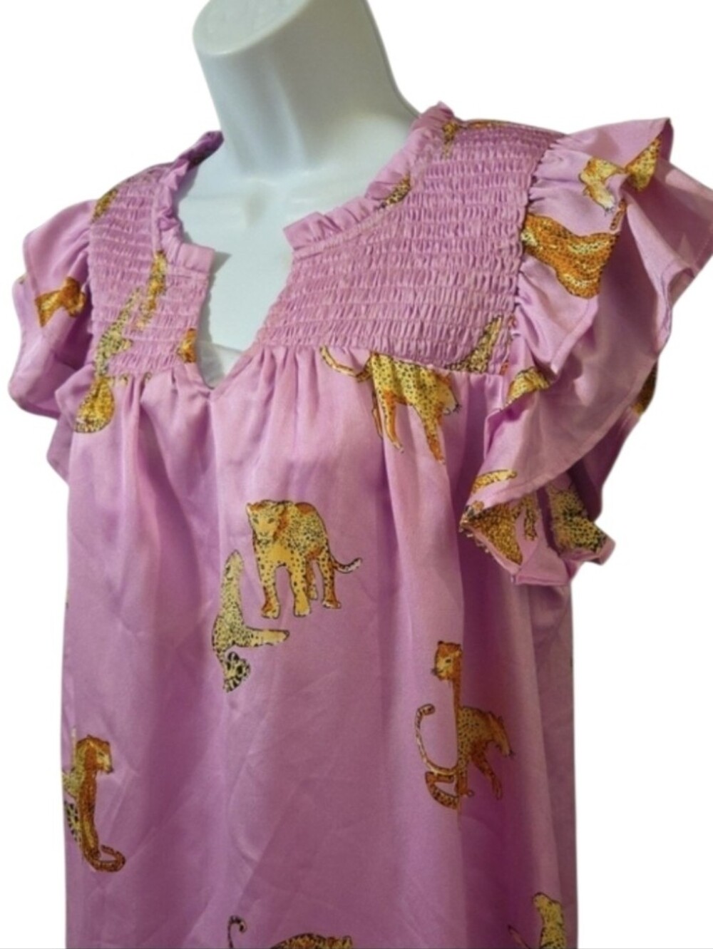 Umgee Pink Leopard Print Ruffle Sleeve Top - Picture 3 of 7